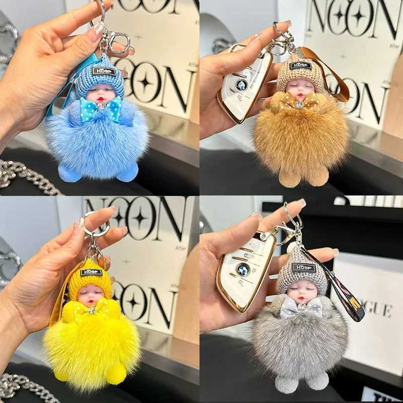 Cute Fluffy Plush Sleepy Doll Keychain For Women Girls Bag Car Key Chain Kawaii Key Ring On Bag Car Trinket Pendant Gift Z251023