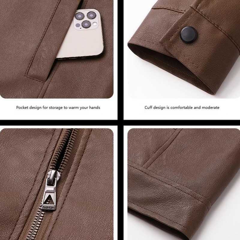 Autumn Thin Velvet Leather Jacket Men 2025 New Coat Mens Top Windproof Leisure Mens Streetwear Zipper Retro Moto Biker jackets W251023