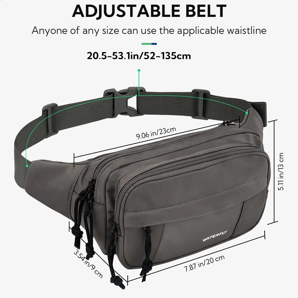 WATERFLY Fanny Pack Waist Packs Large Crossbody Belt Bag For Women Men with 7 Zipper Pockets Strap Waist Bags Hip Pack251023