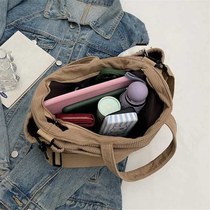 New Corduroy Tote Bag with Zipper Closure Chic Daily Commuter Handbag Shoulder Crossbody Bag Ideal for Shopping Everyday UseL251023