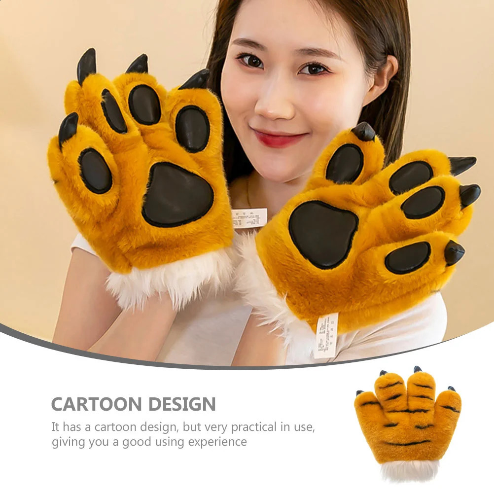 Simulated Tiger Paw Headband Headbands Plush Warm Gloves Thicken Palm Oven Women Elegant Claw Costume Short Mittens Child Hand 251021