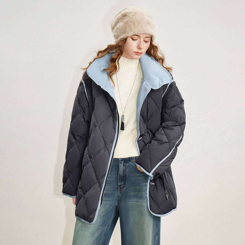 Women 90% White Duck Down 2025 Winter New Dia Grid Double Side Contrasting Color Splicing Jacket Coats Designer Women