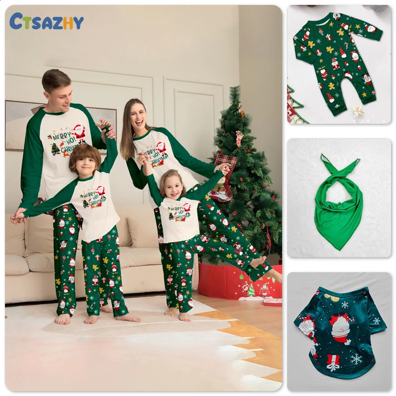 Merry Christmas Cartoon Pattern Mom Dad Kids Matching Pajamas Set 2 Pieces Suit Baby Romper Soft Loose Xmas Family Look Pyjamas 251023