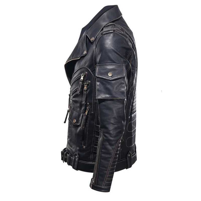 Cool Zipper Pockets Leather Coats Clothing Fashion Winter Mens Leather Jacket Men Fashion Motorcycle PU Leather Jacket W251023