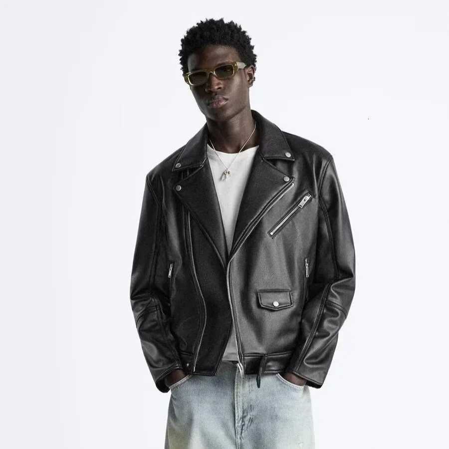 Casual Loose Mens Biker Jacket Trendy Short Style Versatile Leisure Outerwear Spring Autumn Fashionable Leather Coat W251023