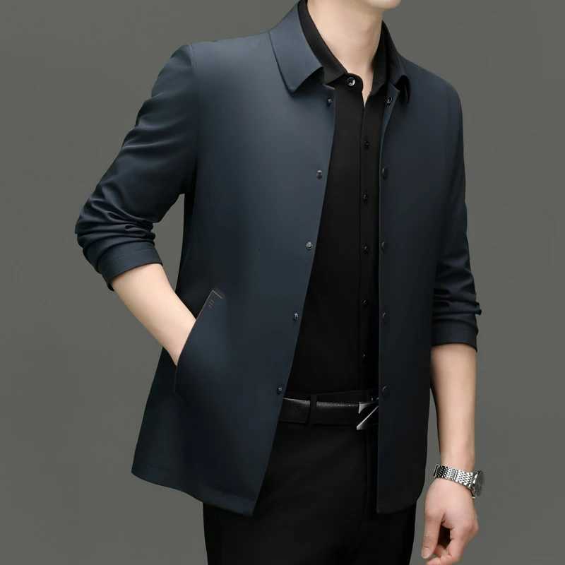 Mens Solid Color ButtonUp Jacket High Quality Business Casual Fashion Spring Autumn Handsome AllMatching Design W251023