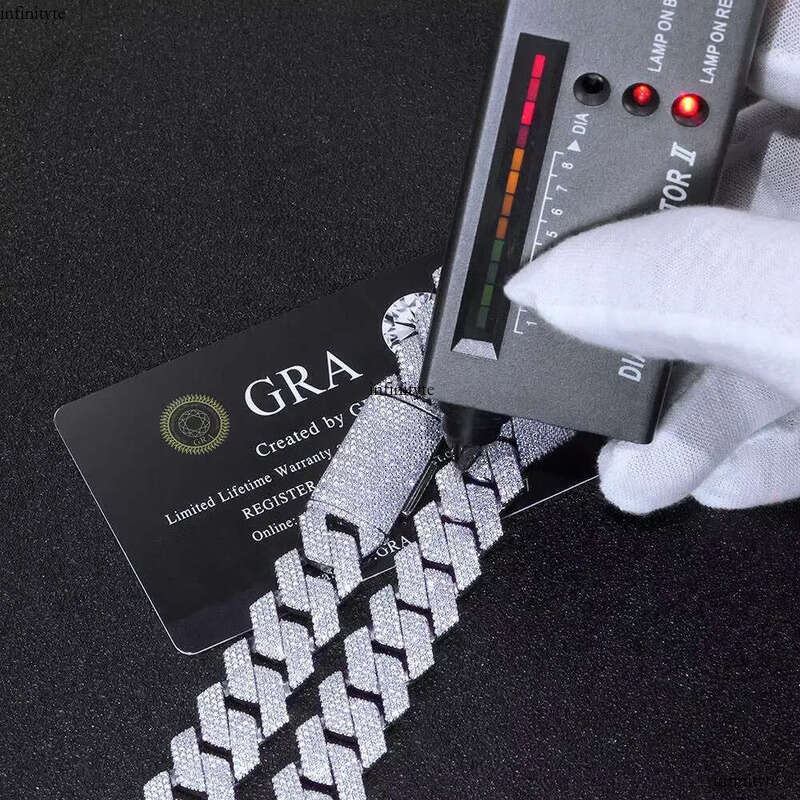 15MM Iced Out Necklace Men Hip Hop Jewelry Shiny VVS Moissanite Dia Sterling Sier Cuban Link Chain 111