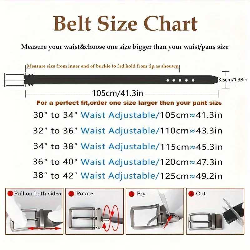 1pc Mens Leather Reversible Belt Rotate Black BuckleXJ251023