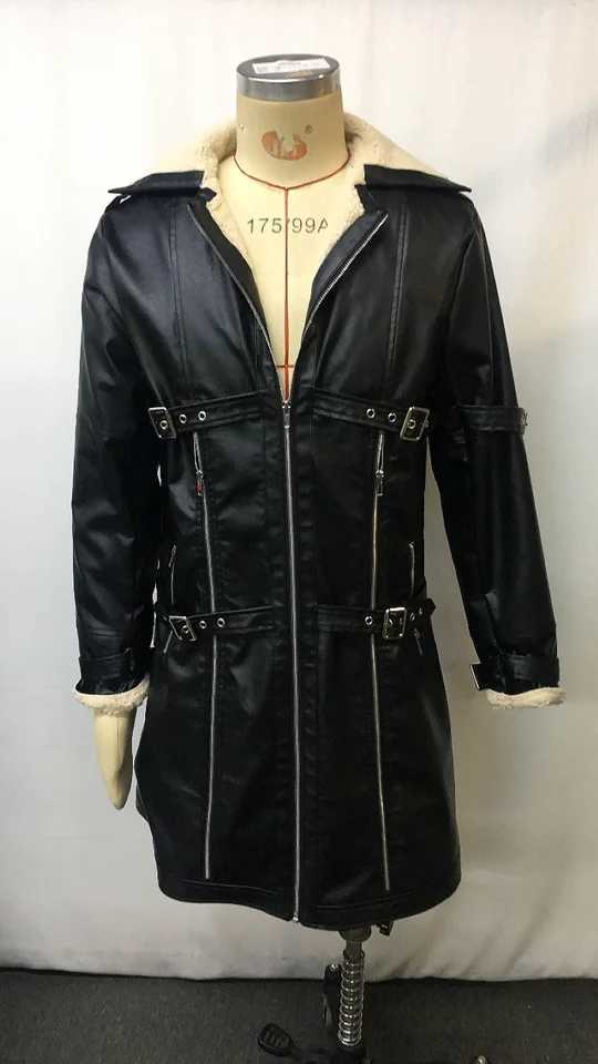 2025 New Mens Training Warm PU Leather Long Coat Winter Windproof Stand Collar Zip Up Jacket Male Fitness Running Gym Workout W251023