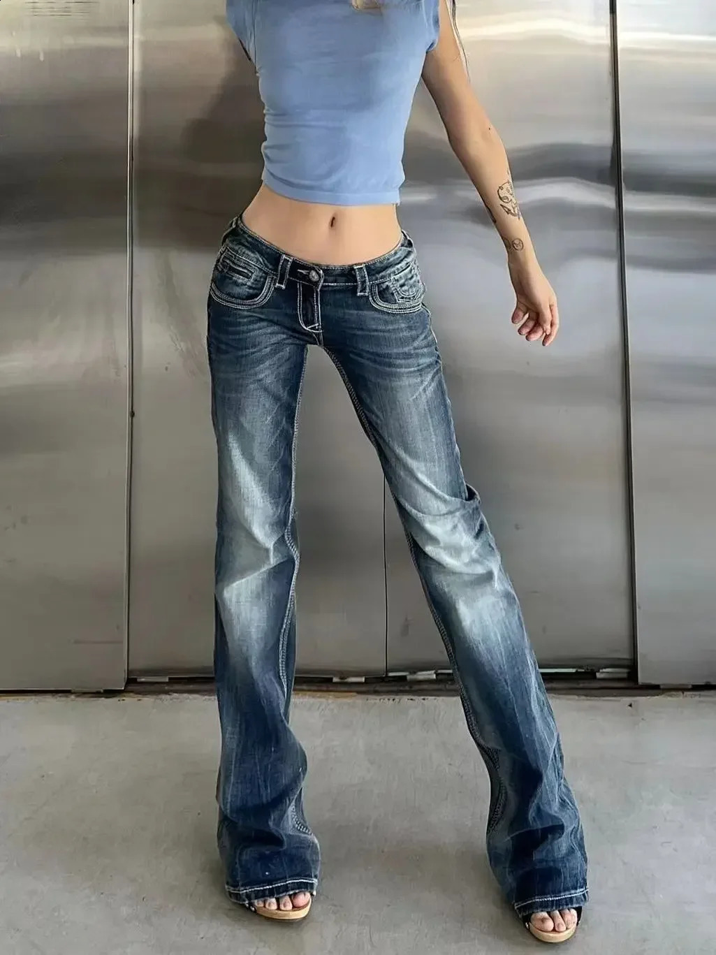Vintage Streetwear Low Rise Flare Jeans Women Gyaru Harajuku Trashy Y2K Denim Pants 2000s Slim Trousers Pantalones 251022