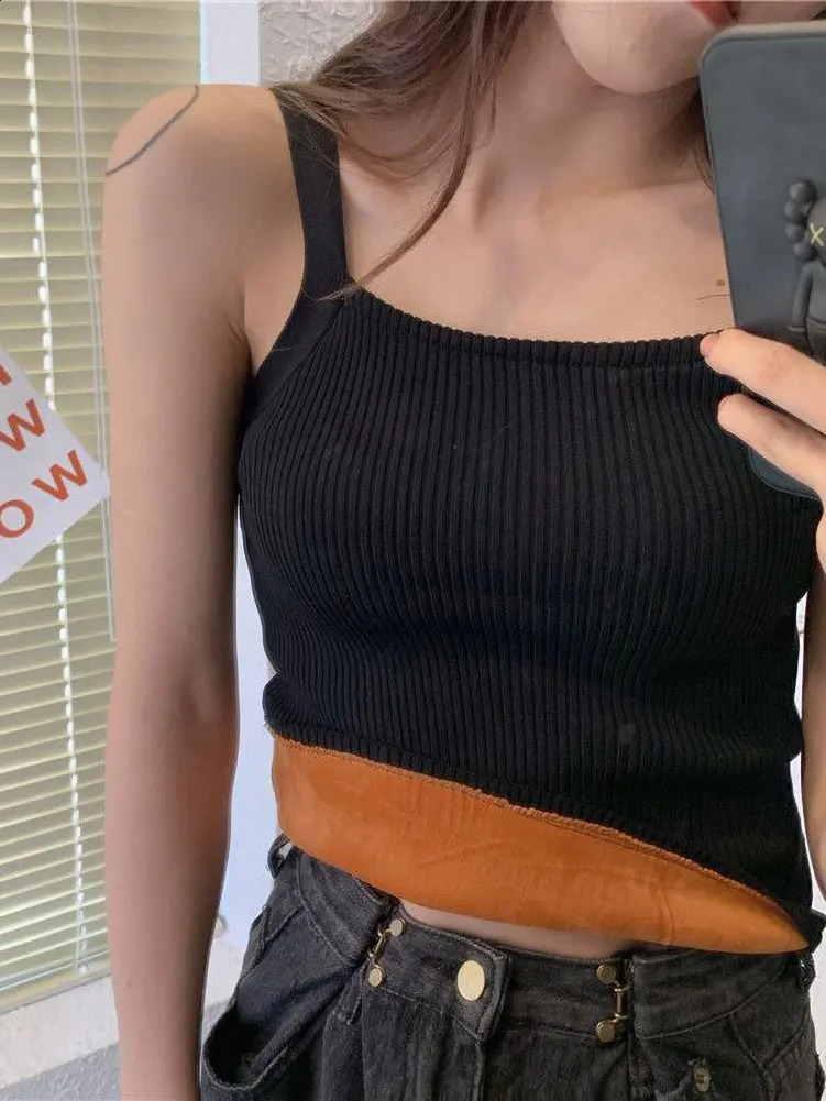 Autumn Winter Fleece Knit Tank Tops Women Thin Strap Sleeveless TShirt Female Backless Basic Tops Camis Lady Casual Solid color 251023