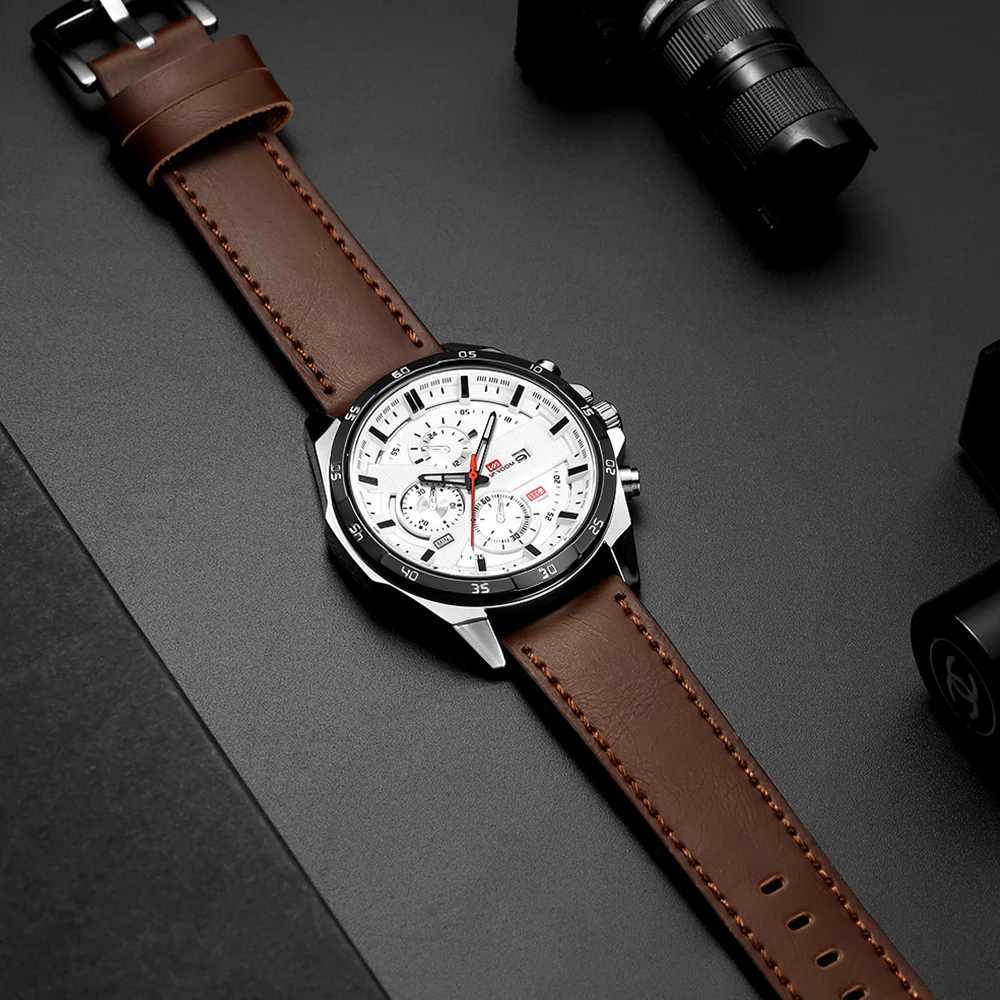 Black Leather Watch Top Brand Motorsport Series 46mm Large Military Style Quartz Movement Decorative Calendar Watch reloj hombreL251023