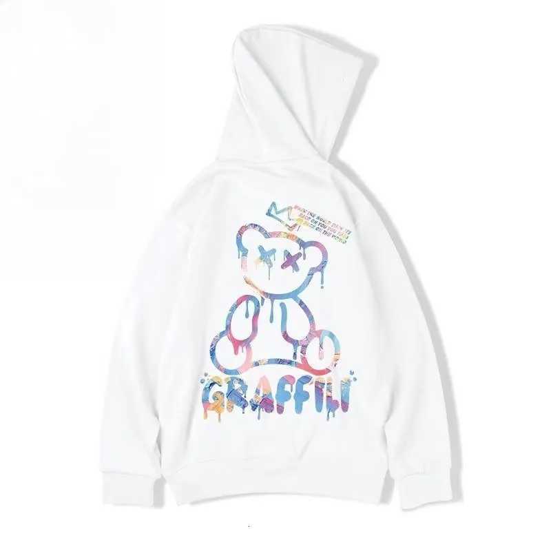 M8XL Trendy American Style Starry Sky Graffiti Bear Print AutumnWinter Warm Jacket Mens HoodieT251023