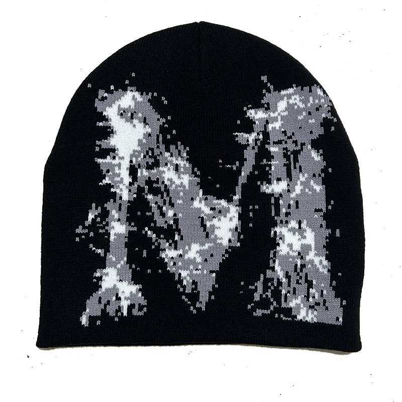 Y2K M Letter Knit Beanie Unisex Winter Skull Cap for Outdoor Street Hip Hop FashionXJ251023