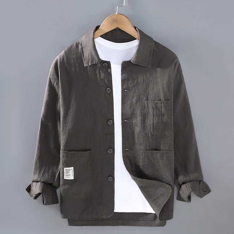 Autumn Retro Tooling Linen Jacket For Men Japanese Styles Sold Color Simple Versatile Multipocket Male Thin Jackets and Coats W251023
