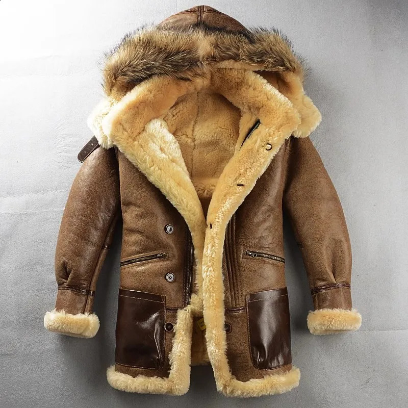 YRWholesalesClassic bomber real fur jacketLong Warm winter thick wool coaty genuine leather clothnatural shearling 251023