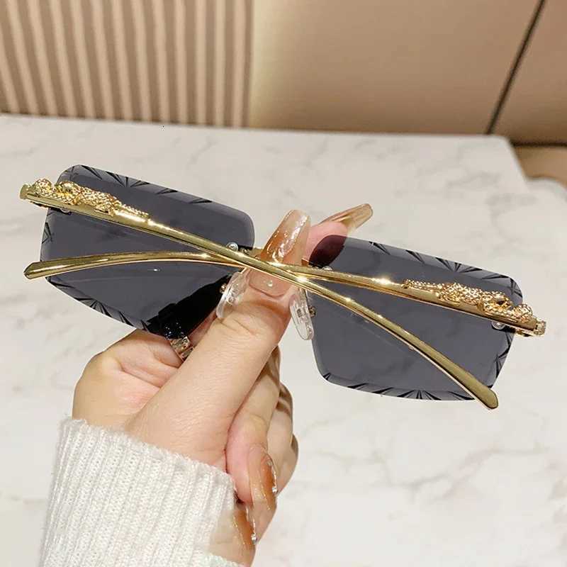 Rimless Punk Vintage Sunglasses Women For Men Luxury Brand Designer Sun Glasses Popular Metal Leopard Head Hip Hop EyeglassesW251023
