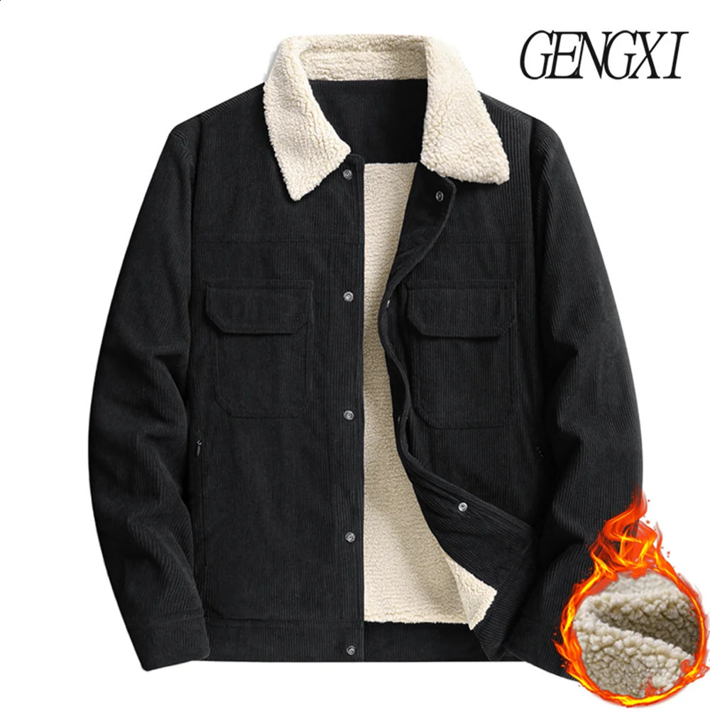 L8XL Plus Size Winter Mens Corduroy Warm Coat Casual Fashion FleeceLined Thickened TurnDown Collar Workwear Jacket Trendy 251023