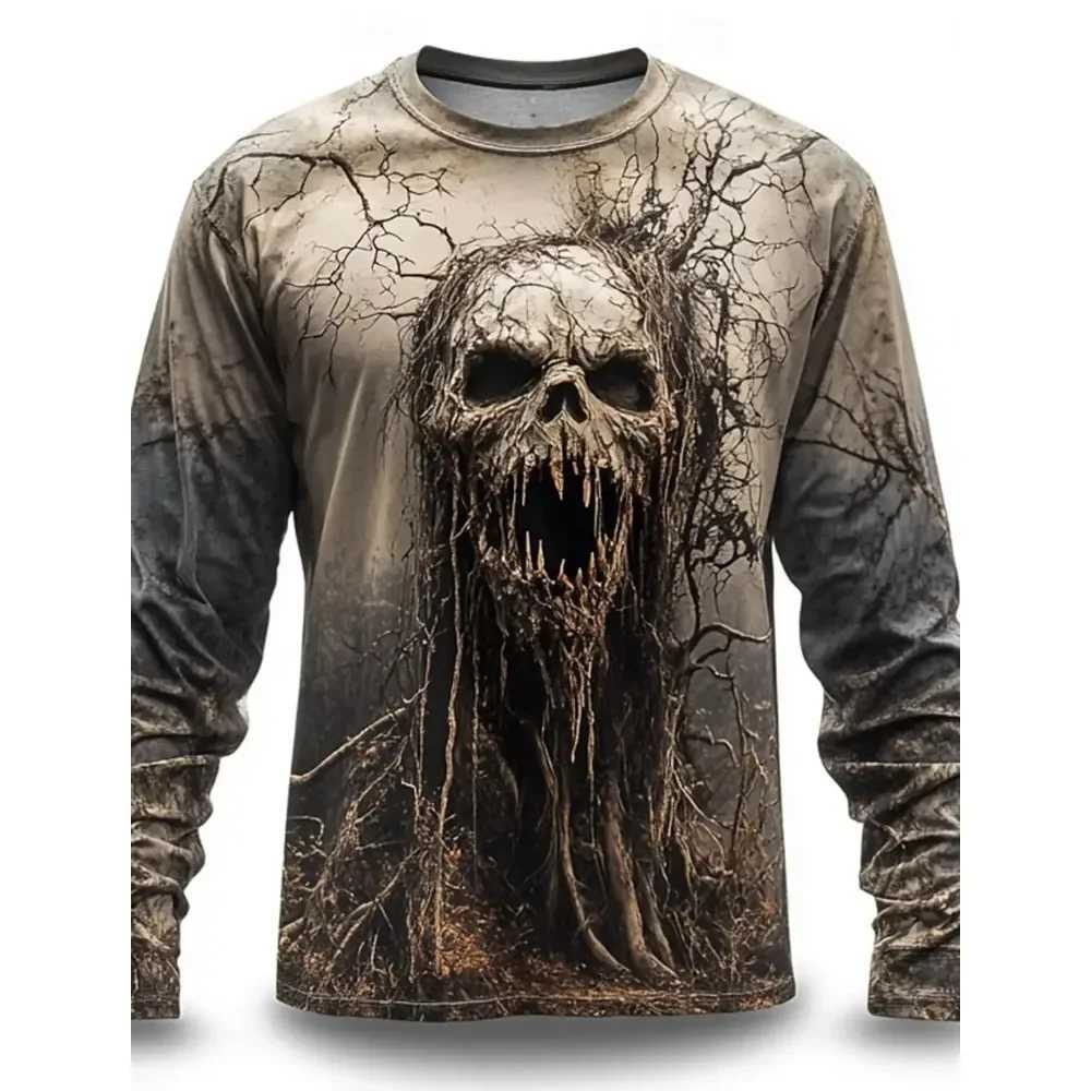 Cool Skulls Horror Mummy 3D Print T Shirt Tee Street Casual Halloween Long Sleeve Crew Neck Shirt Fall Mens Clothing TShirtsXJ251023