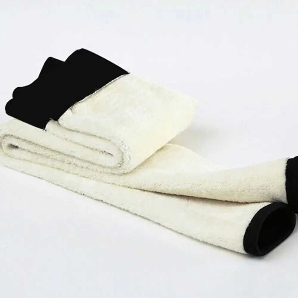 Flexible Thermal Fleece Lined Leggings Fluffy with Leather Patch Cashmere Lambskin High Waisted Thicken Leggings Women GirlT251023