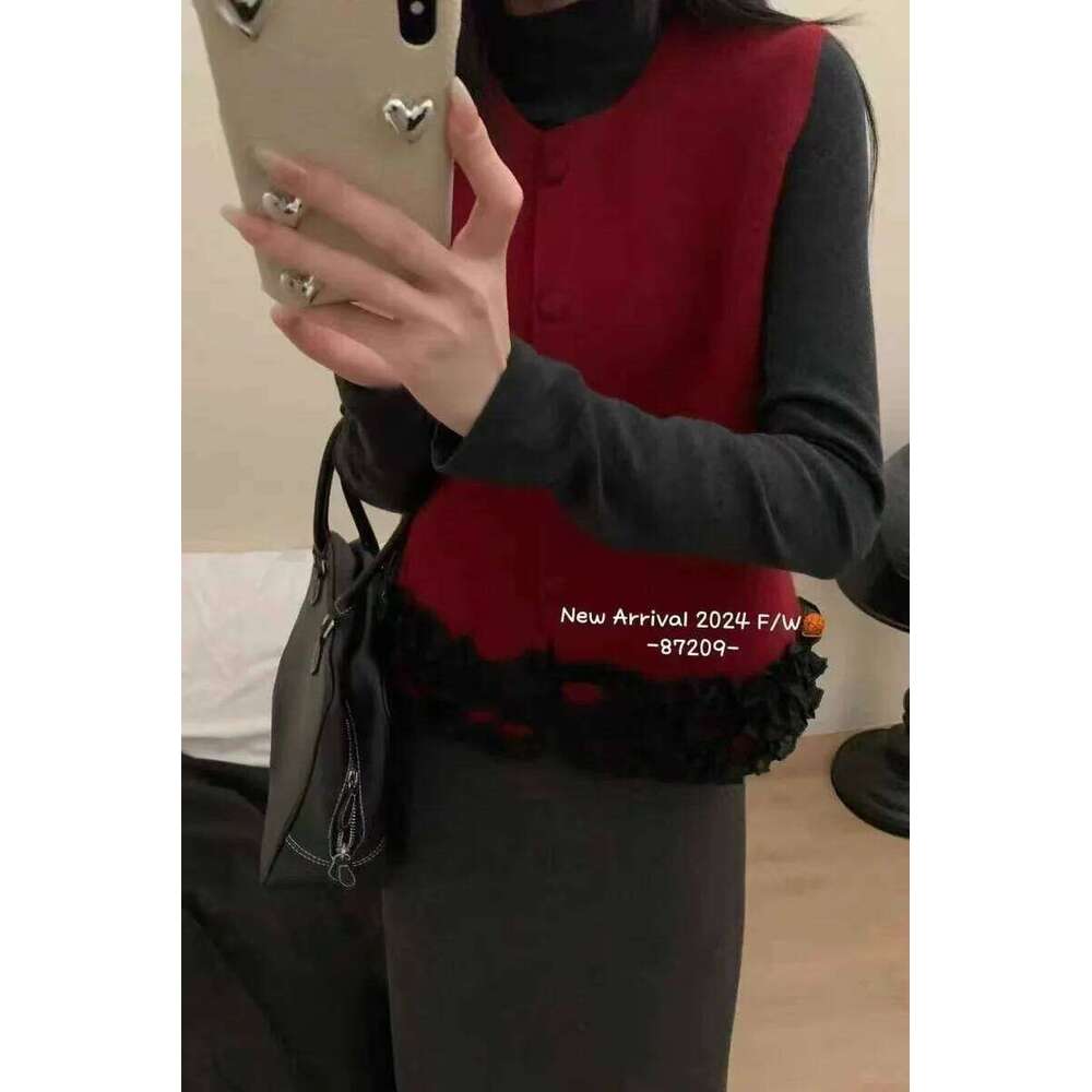 Sweater Vest New Korean Temperament Splicing Lace Thickened Women's Winter Sweatshirt