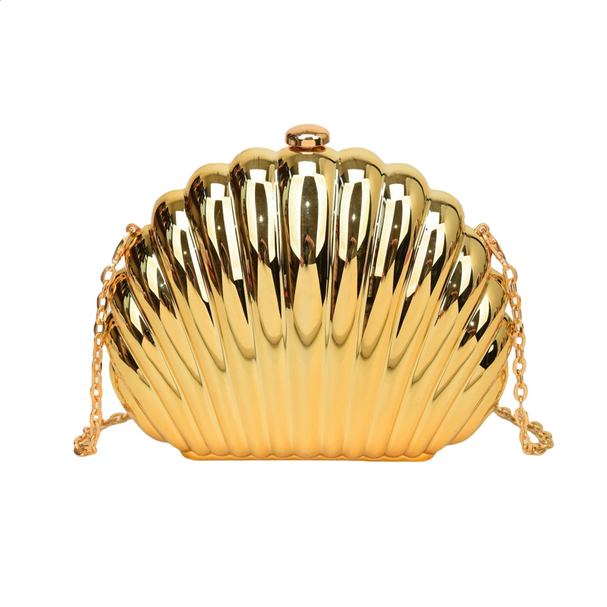 Mini shellshaped fashionable metal chain clutch simple solid color shoulder bag personality crossbody bag251023