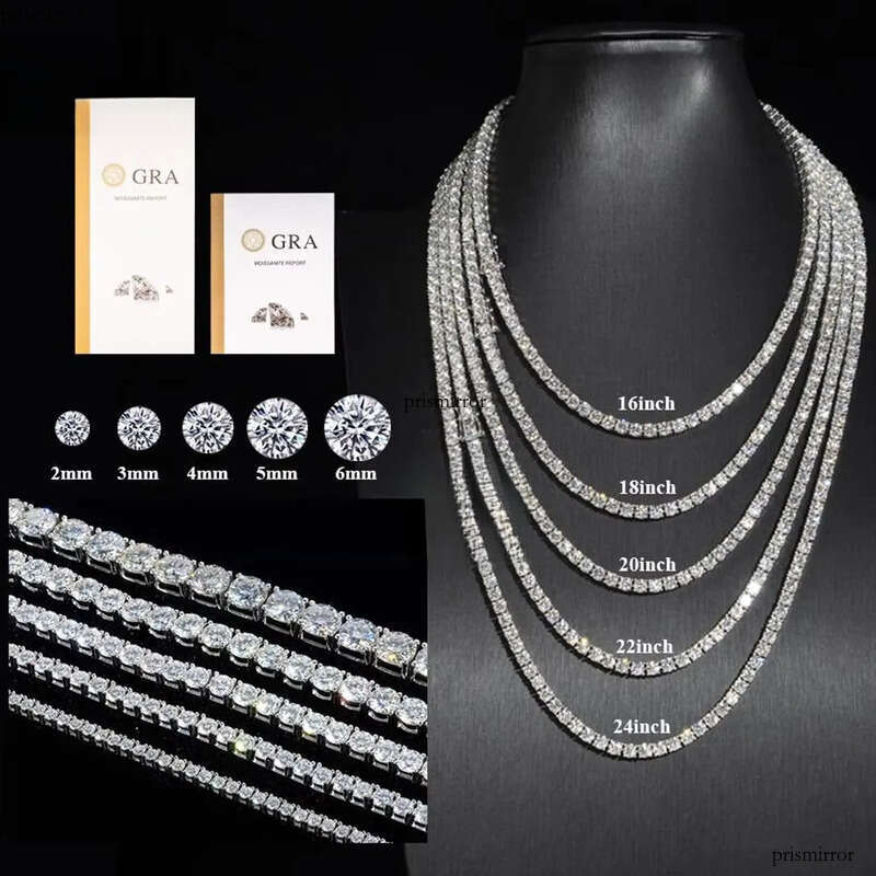 Pass Tester Bling VVS Dia Sterling Sier Iced Out Moissanite Tennis Chain Unisex Bracelet Necklace