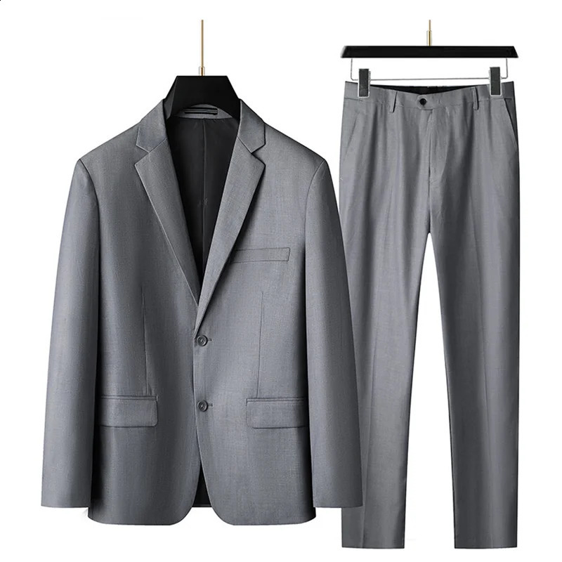 Mens Business Casual Suit And Trousers TwoPiece Set Large Size XL9XL Handsome Solid Color AllInOne Wedding Dress 251023