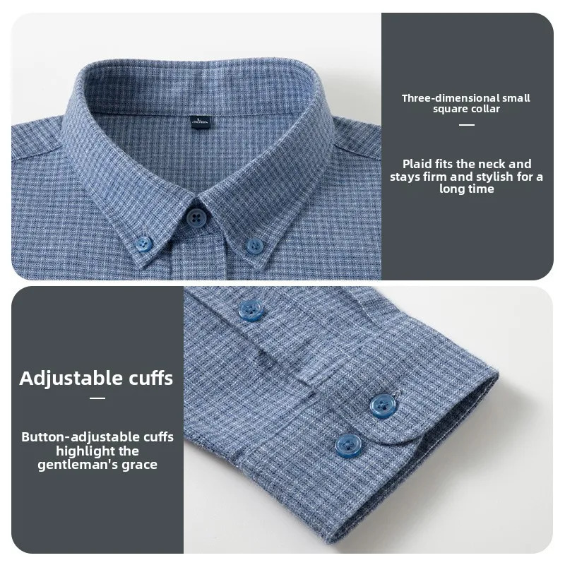 Top Grade 100 Cotton Wrinklefree Easycare Checkered Men Shirt Long Sleeve Breathable Button Down Slim Business Casual Tops 251020