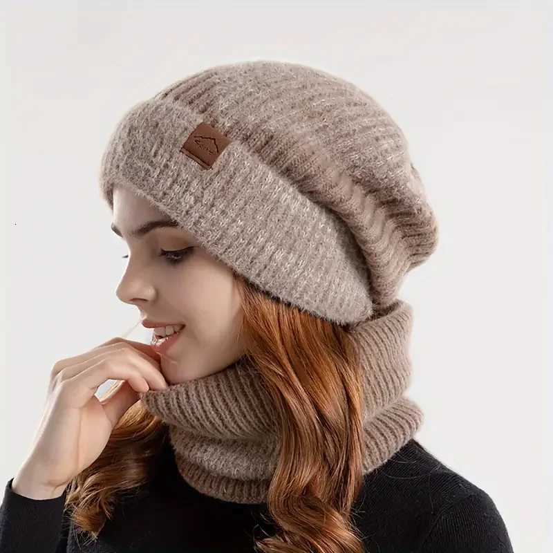 Winter Womens Twotone Hat with Velvet Bib Twopiece Knitted Hat Thickened Warm Earmuff Beanie Birthday Valentines Day ChXJ251023