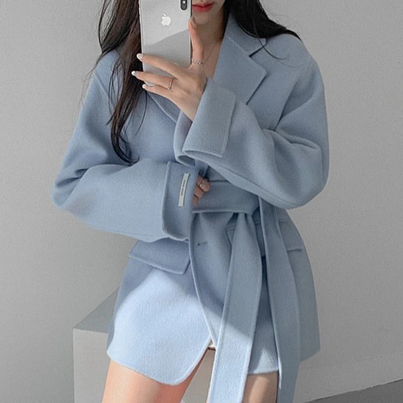 Slimming Long Sve Woolen Coat Womens Chic Autumn Faion Trench Coat Korean Sle Commute Regular Fit Pure Color 251020