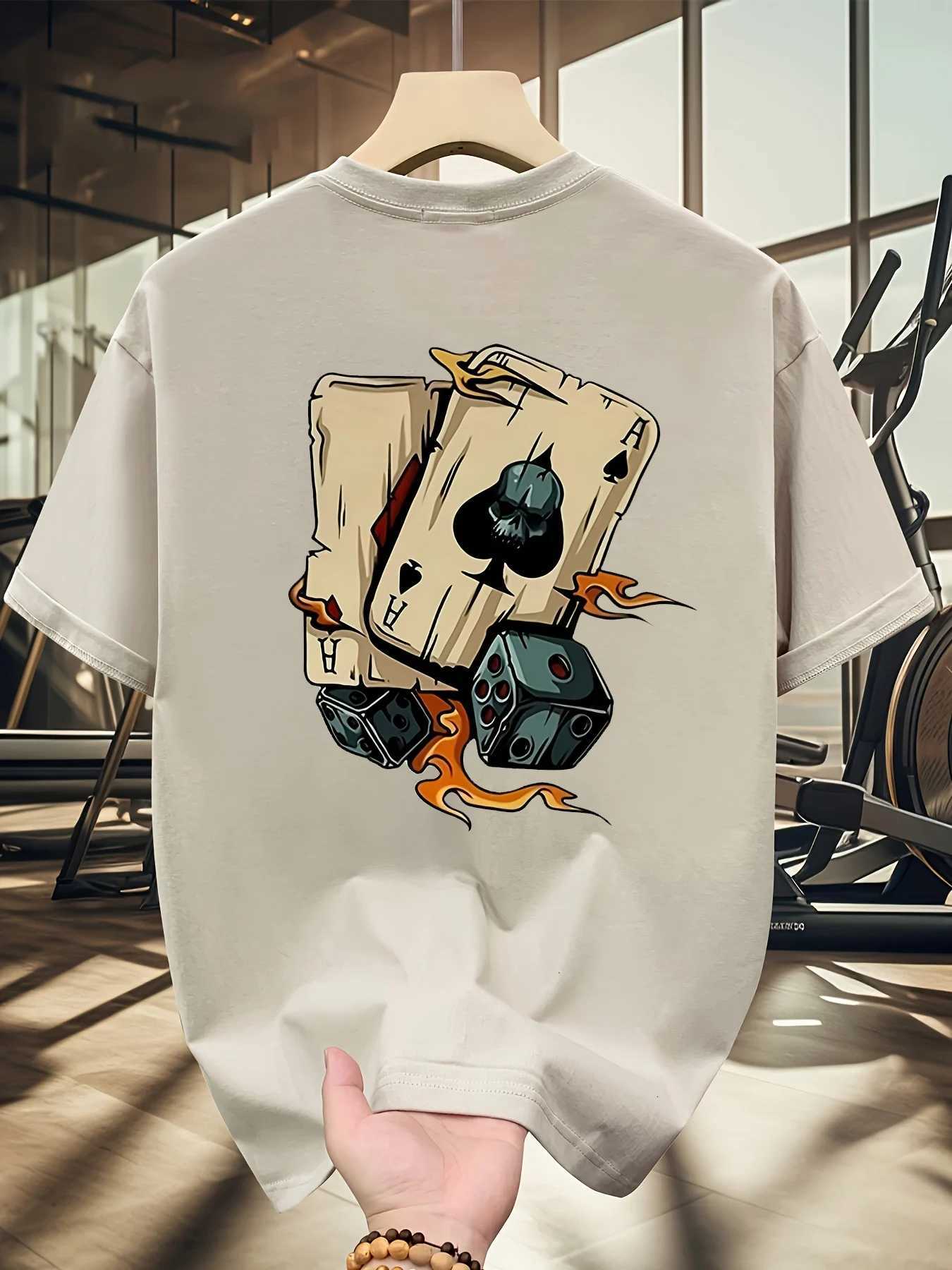 Mens summer 100 pure cotton fashionable casual loose creative and dice printed sports round neck short sLeeved TshirtXJ251023