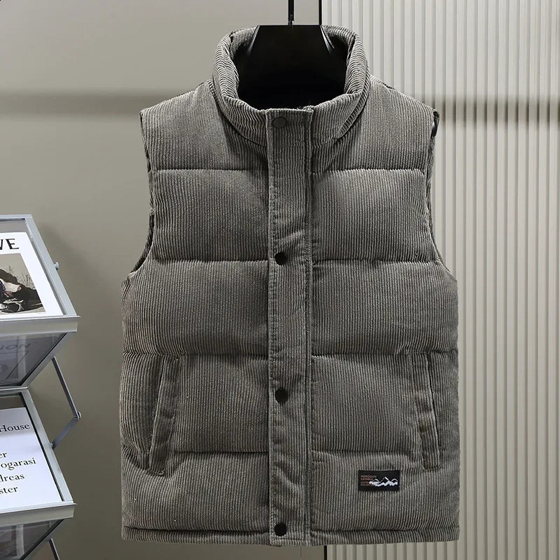 in Padded Vest Men Zipper Winter Thick Warm Corduroy Sleeveless Jacket Male Autumn Casual Waistcoat Golf Work Wear Coat 251023