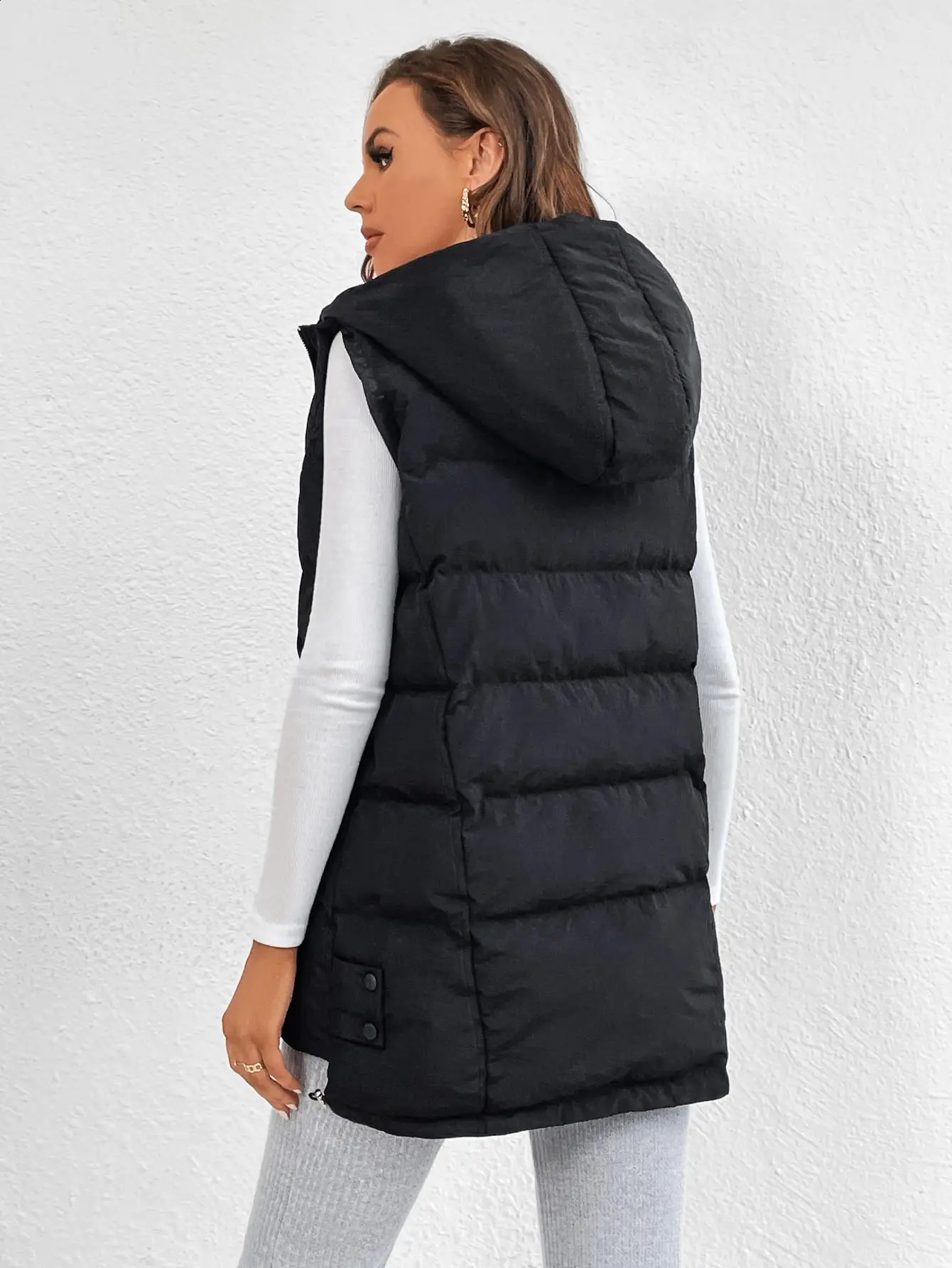 Crossborder Foreign Trade Europe and the United States Solid Color Cotton Jacket Hooded Long Zipper Vest Coat Female 251018