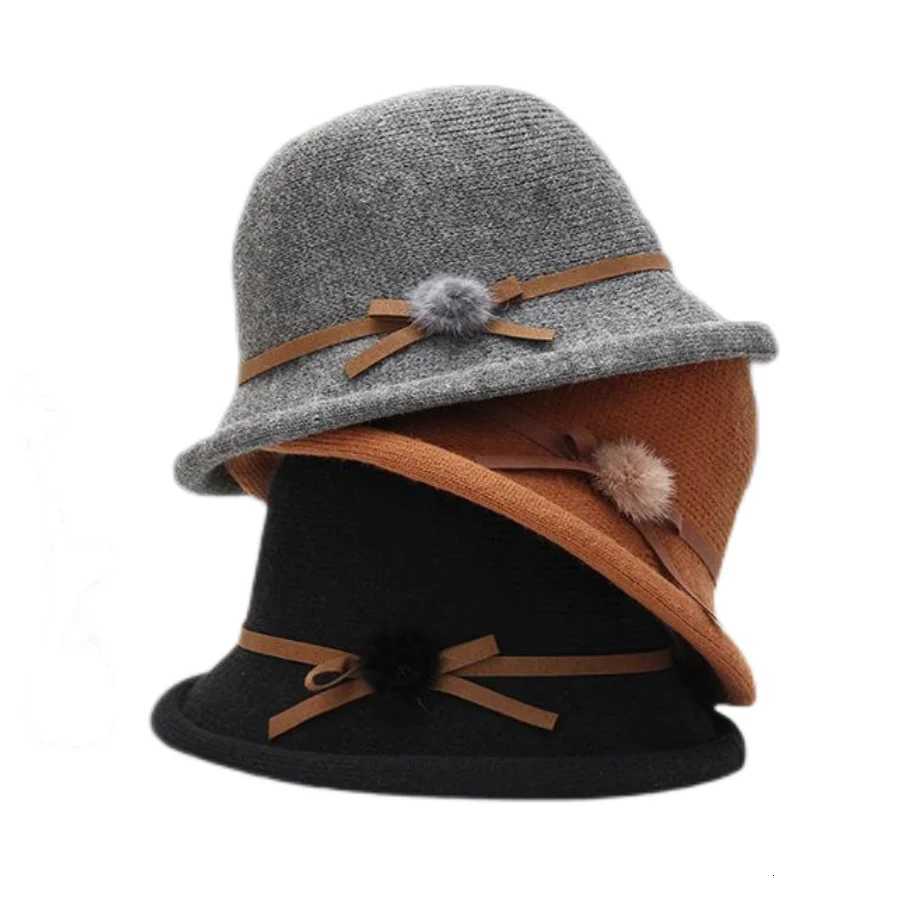 Woon Bucket Hat Wens Autumn and Winter Bow Korean Version Versati Japanese De Basin Hat British Retro Top Hat TideW251023