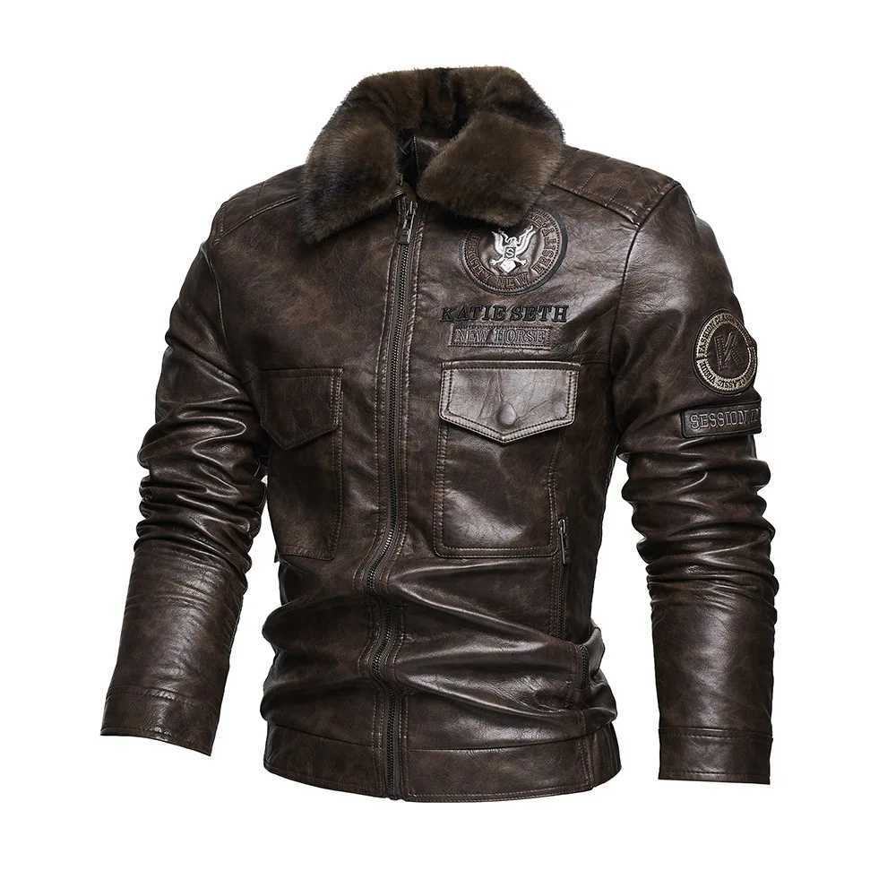 European American New Fashion Mens Turndown Collar Zipper Solid Color Faux Leather Casual Trendy Jackets Male Clothes Coats W251023