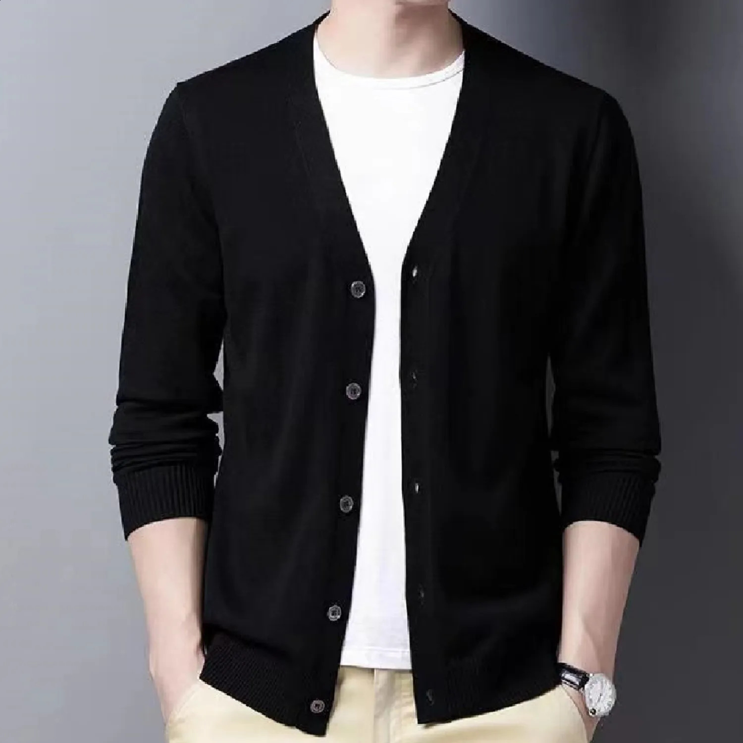 Plus Size Mens VNeck Casual Button Sweater Cardigan For AutumnWinter 251023