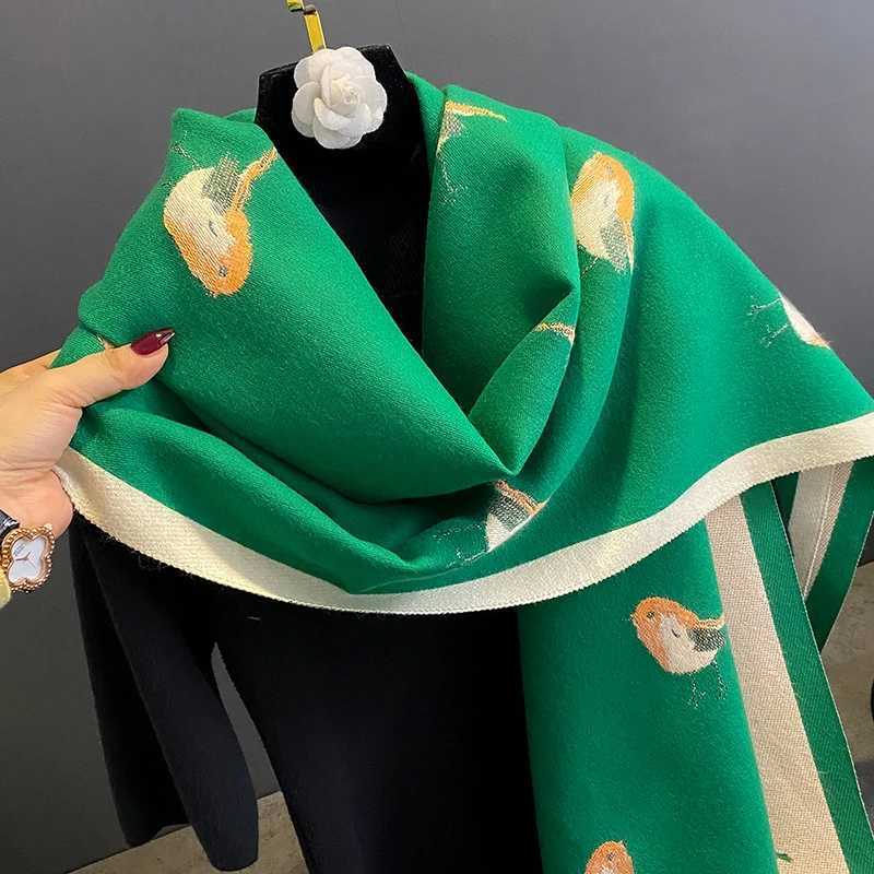2023 New Women Winter Scarf Cashmere Shawls and Wraps Bufandas Bird Print Warm Thick Scarves Blanket for Lady J251113