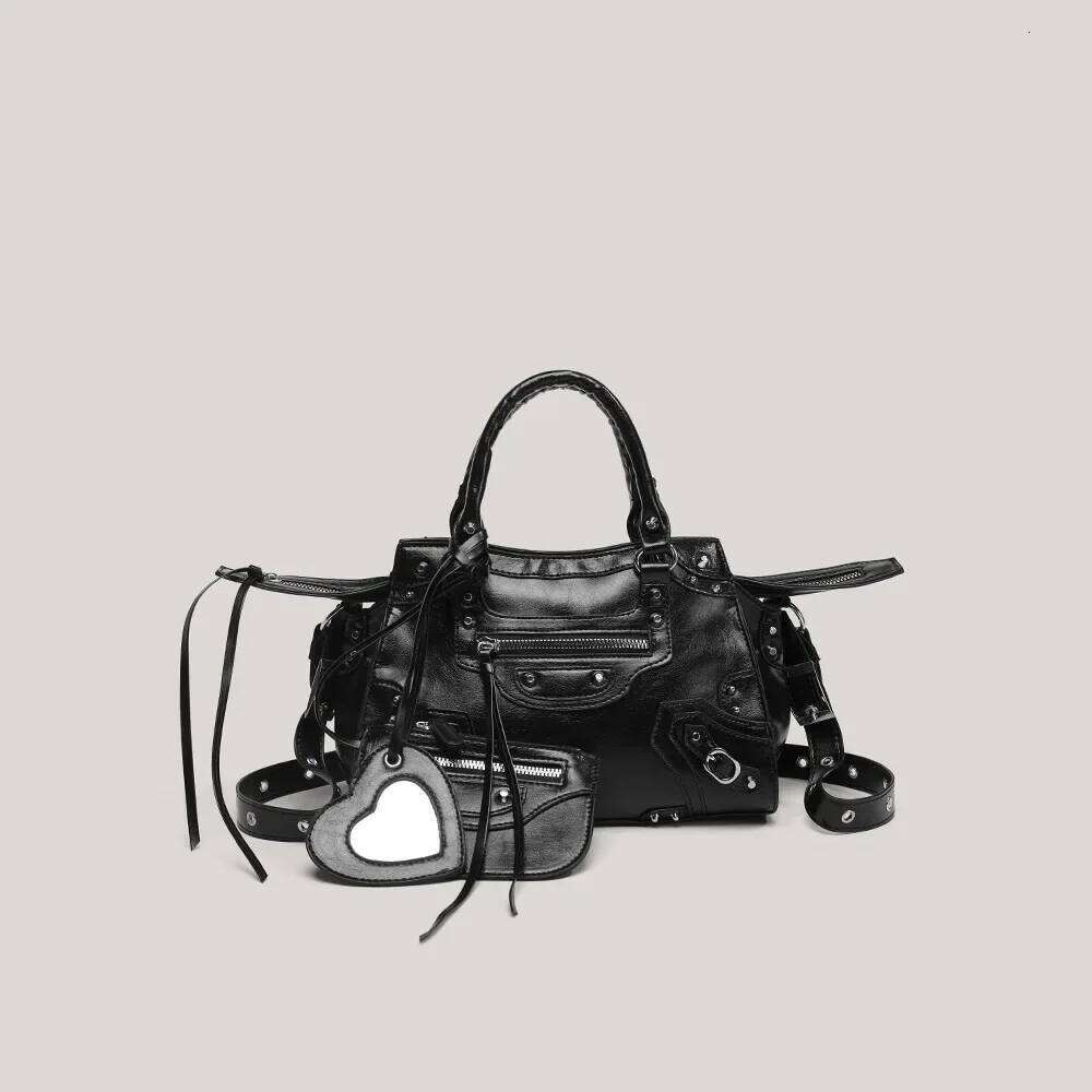 Dark Style Heavy Duty Rivet Motorcycle Bag Fashionable Cool Large Capacity Commuter Crossbody Single Shoulder Handbag