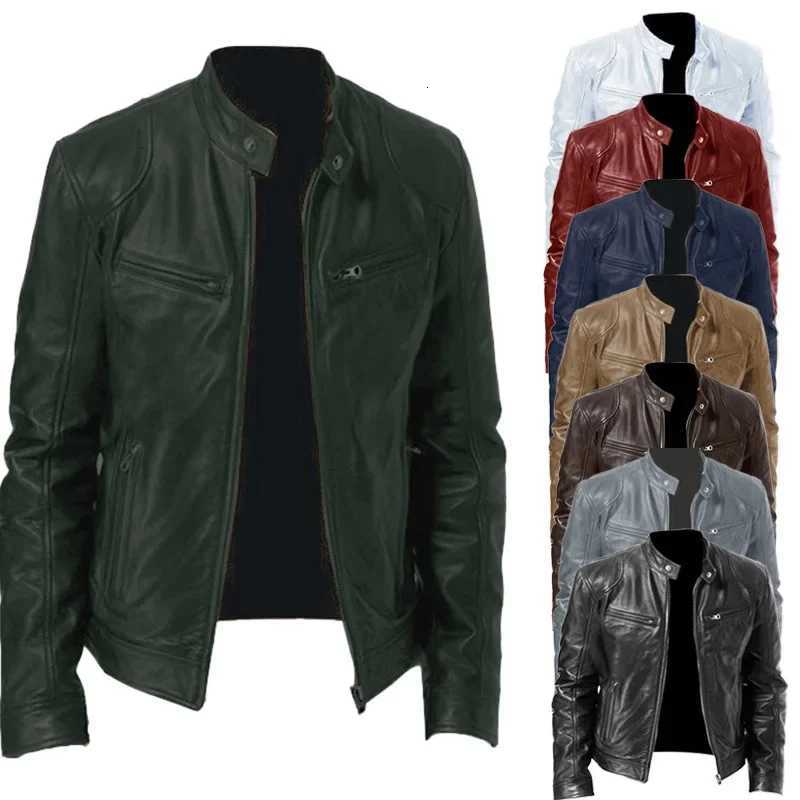 Mens Leather Jacket Autumn Winter Business Gentleman Warm Zipper Cardigan Pocket PU Leather Jacket Stand Collar Slim Coat W251023