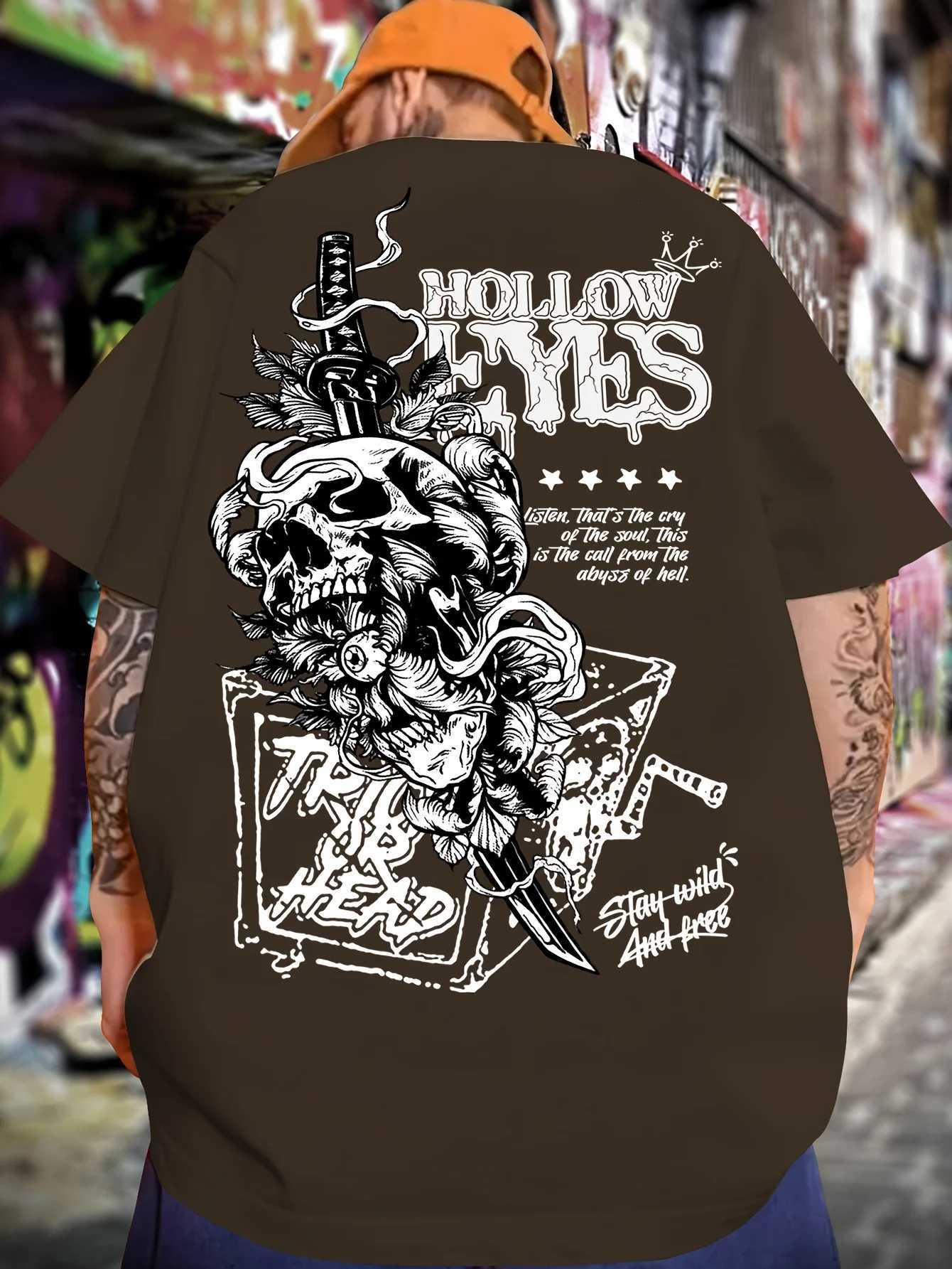 New design mens summer personalized skull letter print comfortable and breathable round neck Tshirt outdoor street style topXJ251023