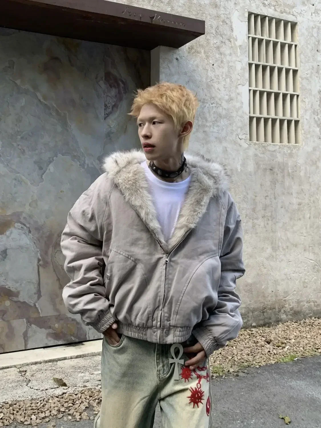 winter retro american woolen collar hooded cotton jacket thick plush top men street hip hop gothic harajuku oversize coat 251015