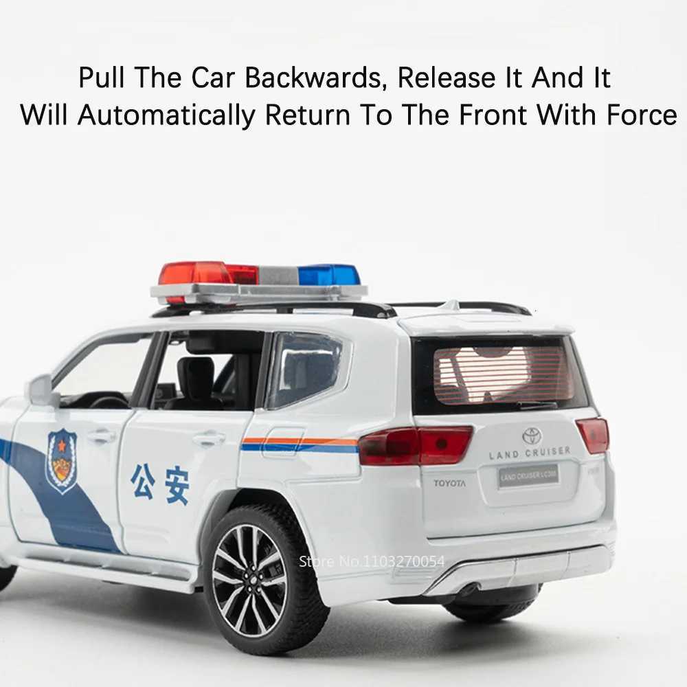 132 Prado Land Cruiser LC300 Police Car Metal Model Toy Alloy Diecast Vehice Rubber Tire Sound Light Pull Back Toy Gift for KidT251023