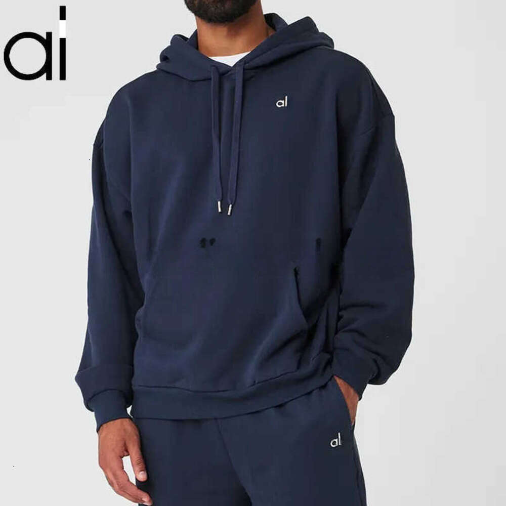 Alomen Yoga Sweatshirts Vintage Fashion Men Street Hip Hop Pullover Casual Simple Pure Color Letter Print Designer Aloshirt Autumn Winter Couple Running Hoodie 8C8