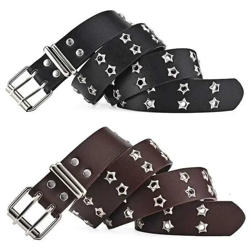 New Star Eye Rivet Belt Goth Style Double Pin Buckle Manwoman Fashion Casual Punk Style Pu Leather Waistband for Jeans Y2K BeltXJ251023