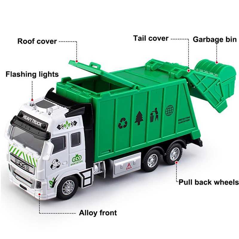 Alloy Engineering Vehicle Model Simulation Inertia Pullback Sanitation Vehicle Toy Classified Garbage Bin Childrens Toy GiftT251023