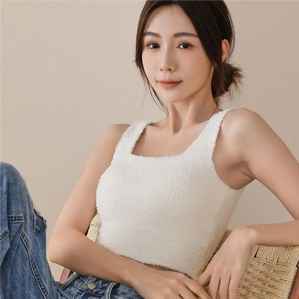 INS Trend Autumn Winter Tank Top Slim Fit With Breast Pad Small Top Fleece Camisole 251023