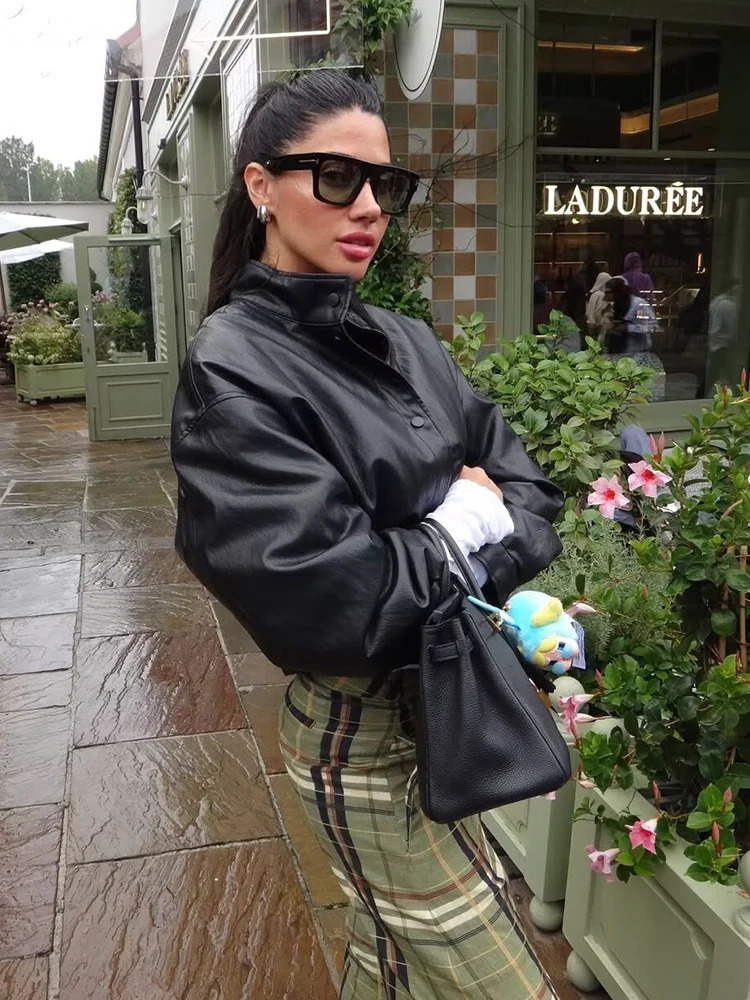 Womens Jacket Autumn Fashion Faux Leather Bomber Jackets For Women Short Coat High Street Long Sleeve Casual Outerwear 251020