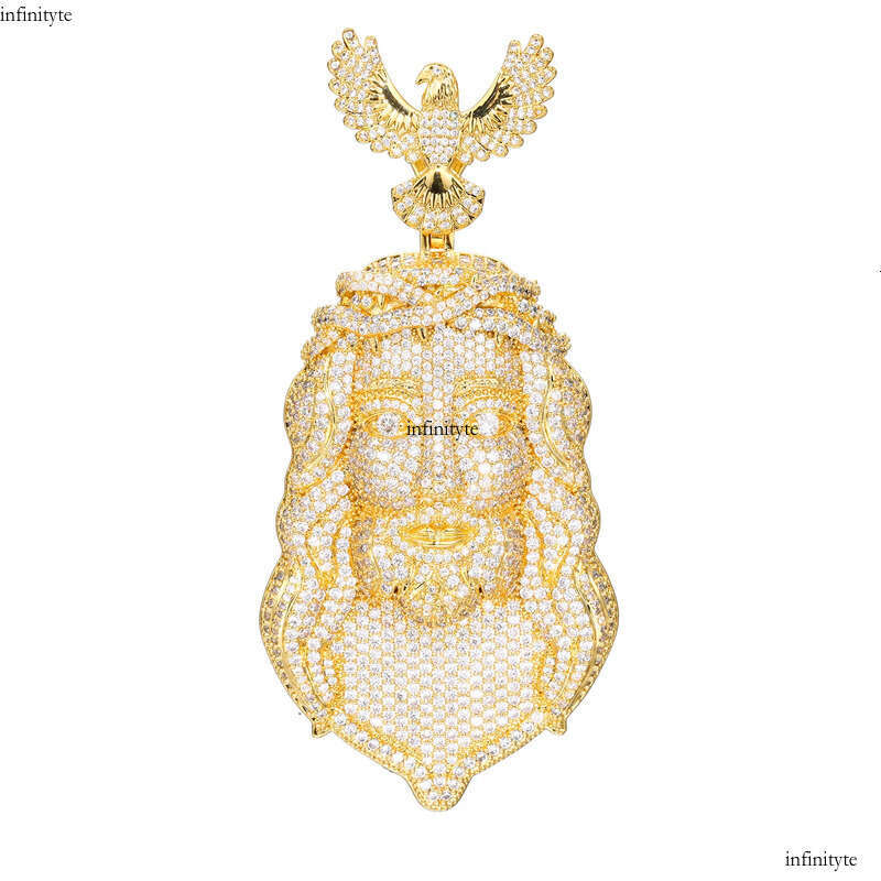 Hip Hop Eagle Clasp Jesus Face Pendant Necklace 5A Zircon Mens Religious Jewelry