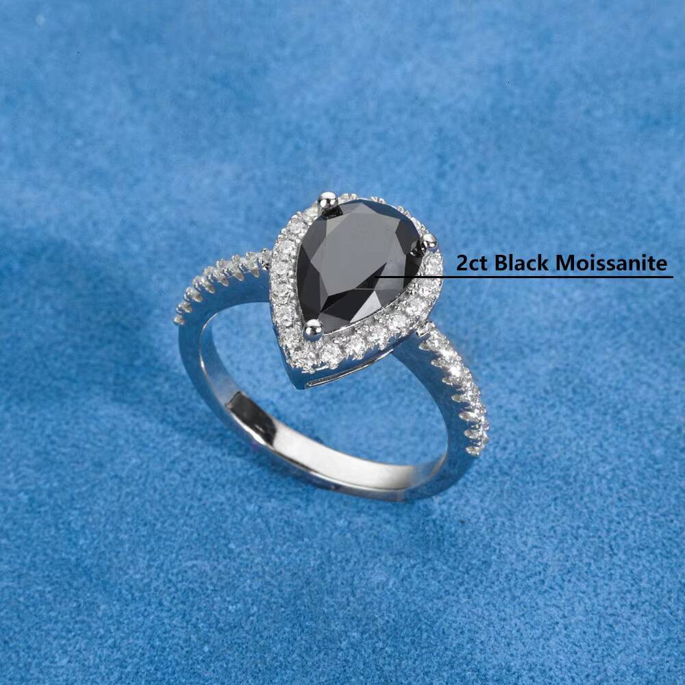 Fine Jewelry Vintage 2CT Pear Shape Black Moissanite Ring 925 Sterling Silver Women Diamond Fine Jewelry Customizable Gift